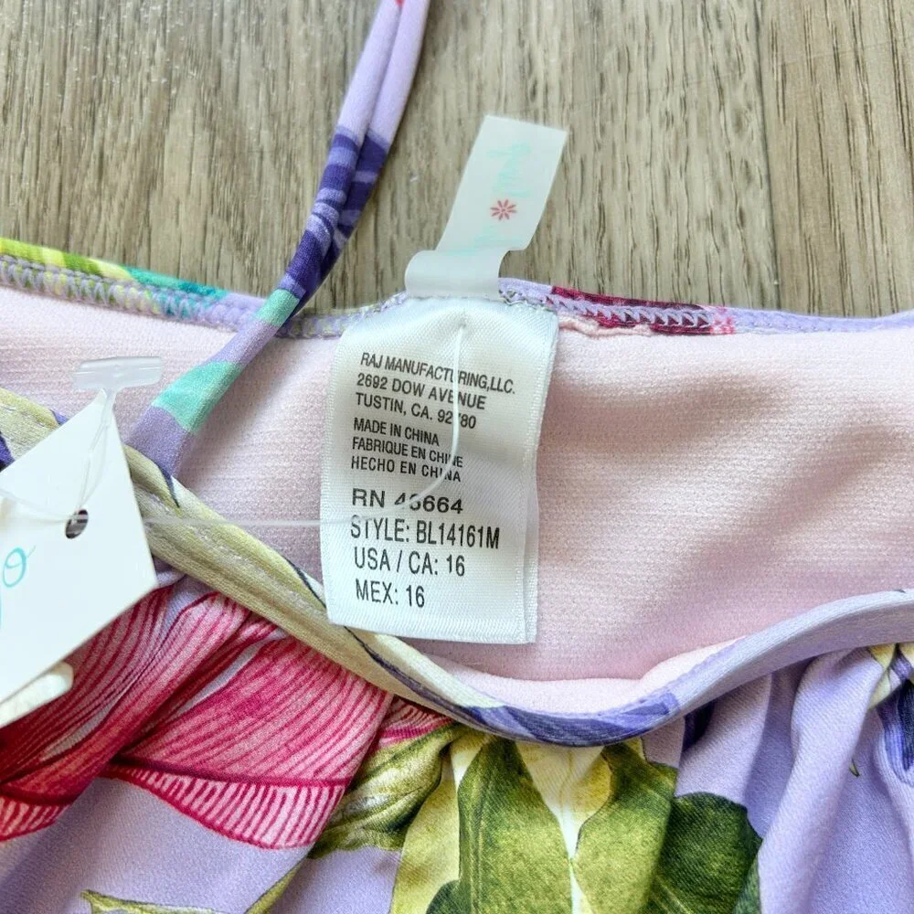 Beach Lingo Girl's Purple Palm Print Floral Off the Shoulder Bikini Top 16 NWT